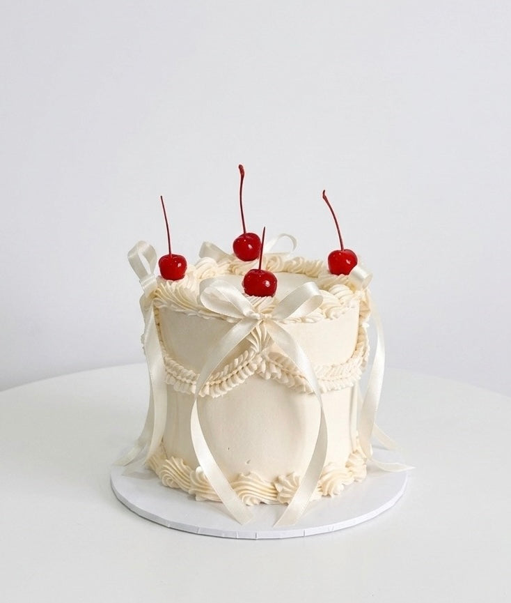 White Round Vintage Cake With Cherries - Sydney