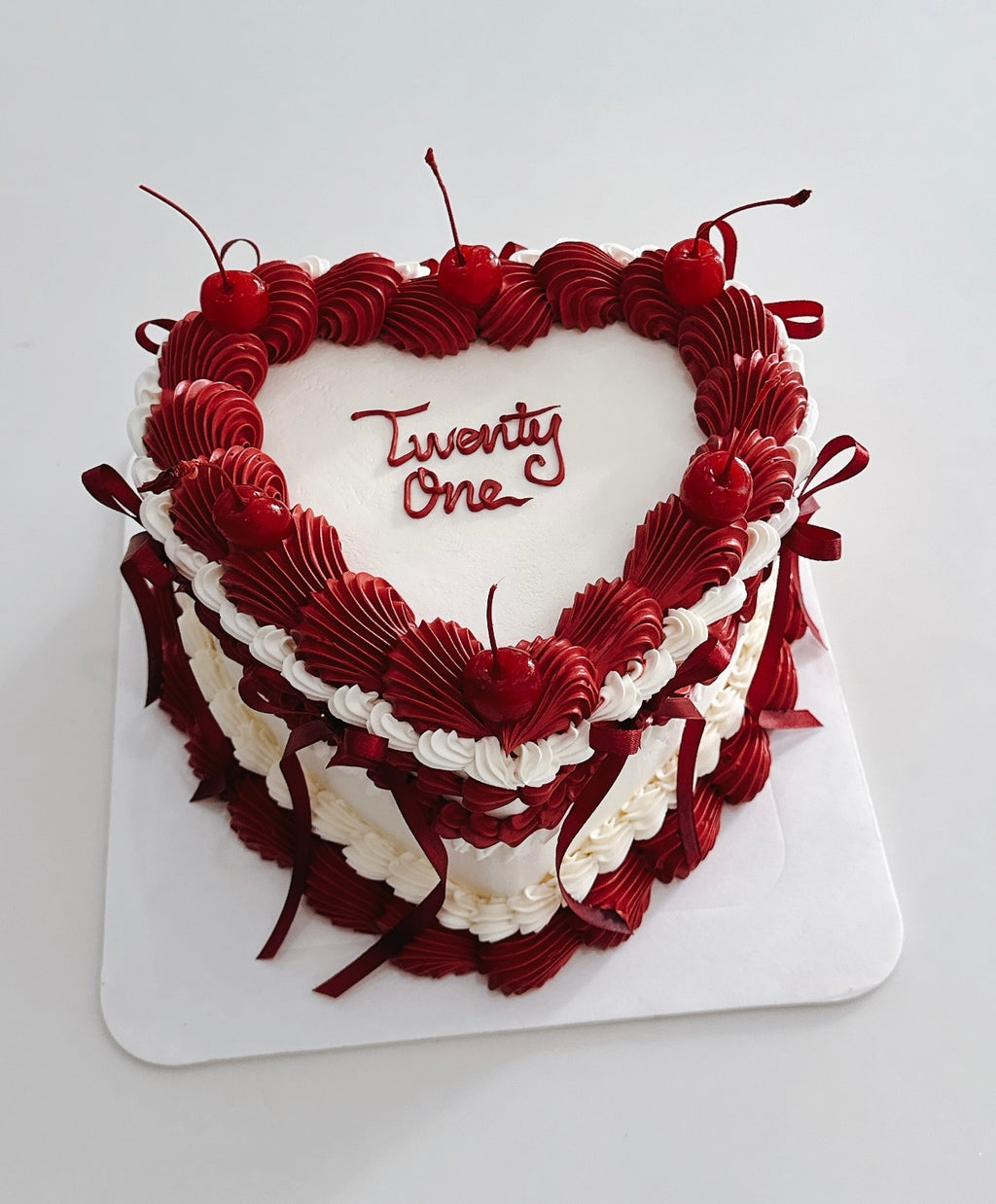 White and Red Vintage Cake with Cherries