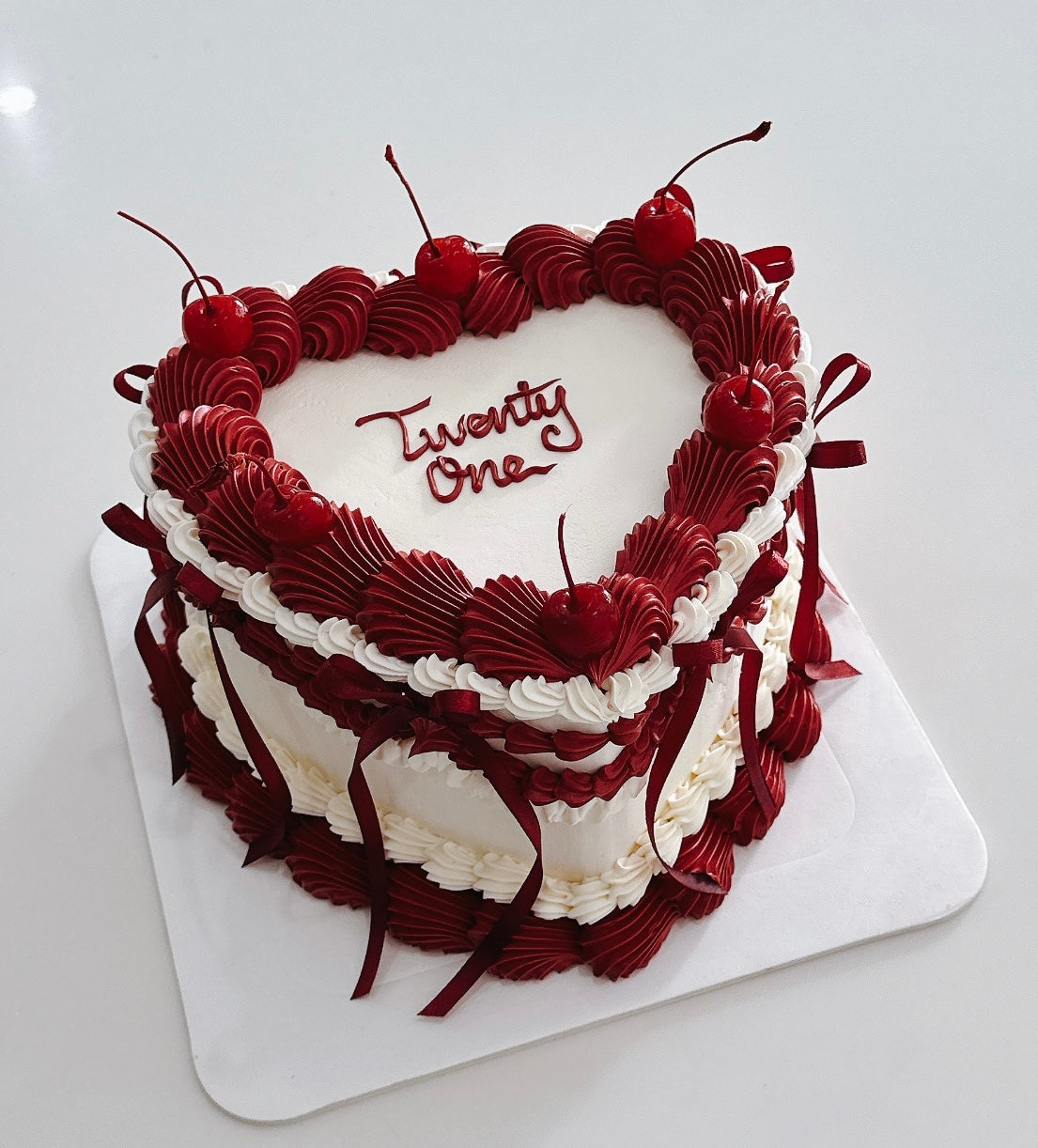 White and Red Vintage Cake with Cherries
