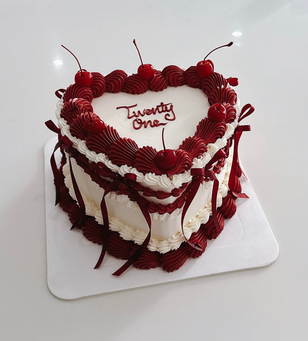 White and Red Vintage Cake with Cherries