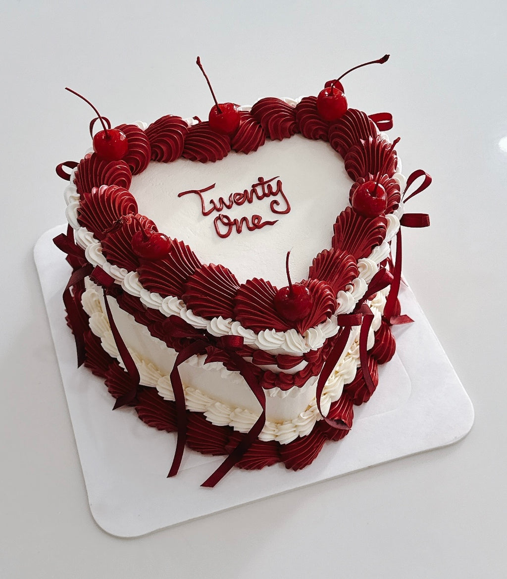 White and Red Vintage Cake with Cherries