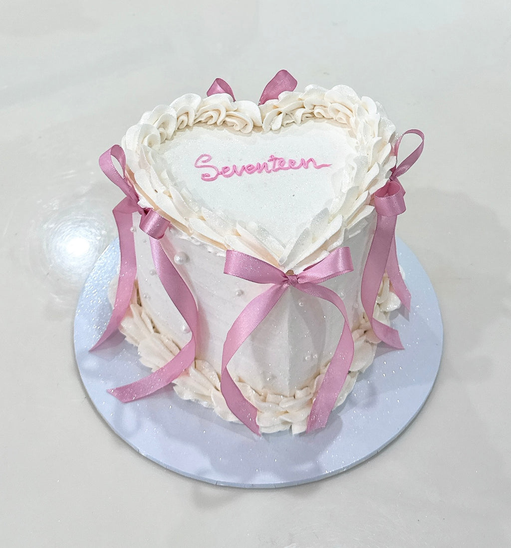Coquette Bow Heart Vintage Cake