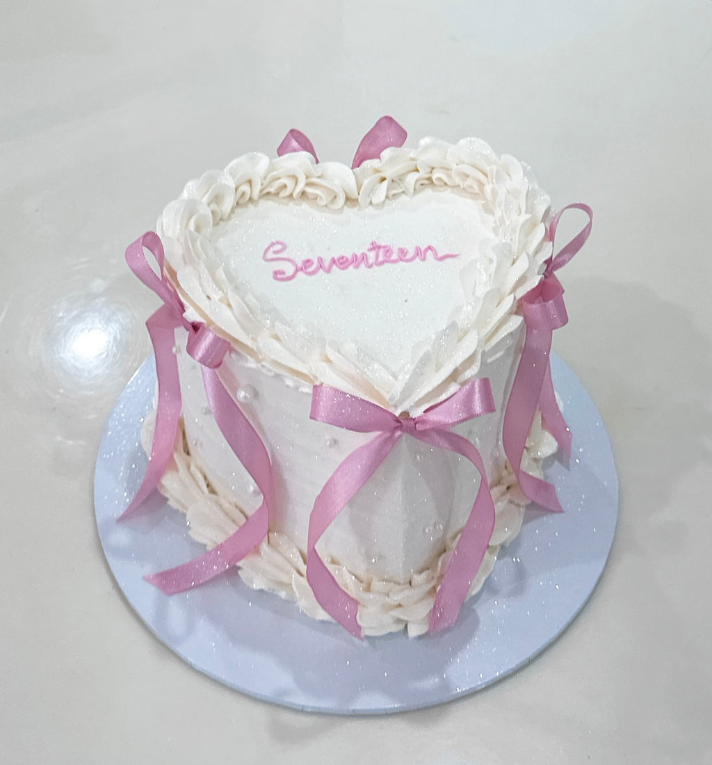 Coquette Bow Heart Vintage Cake