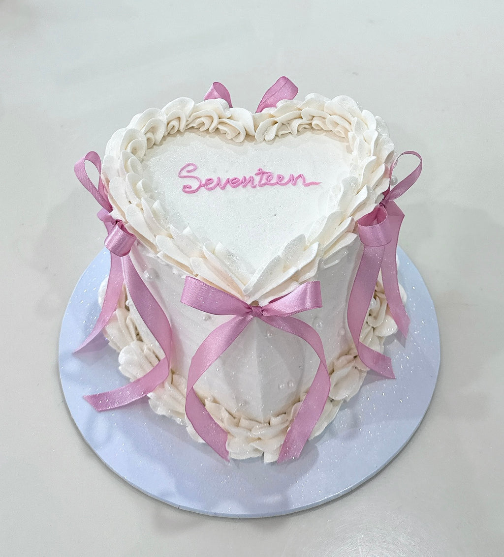 Coquette Bow Heart Vintage Cake