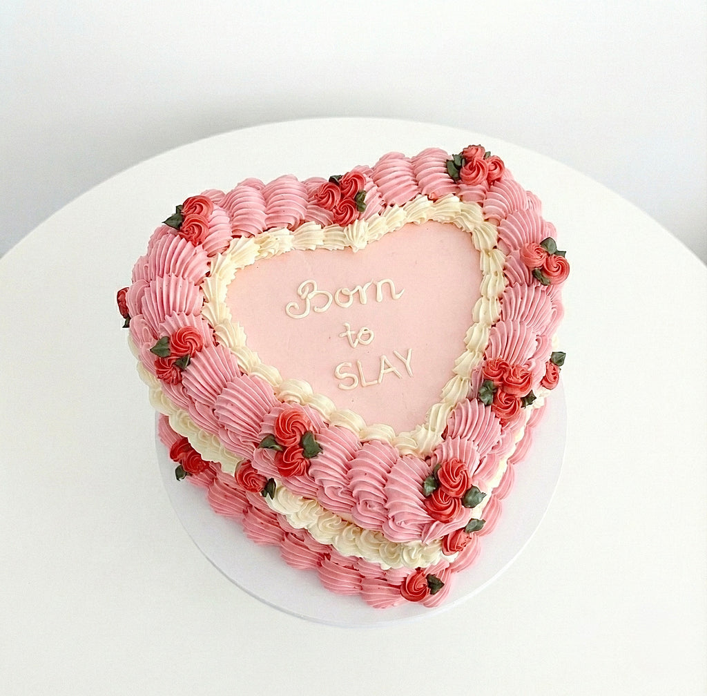 Pink Rosette Heart Vintage Cake Sydney