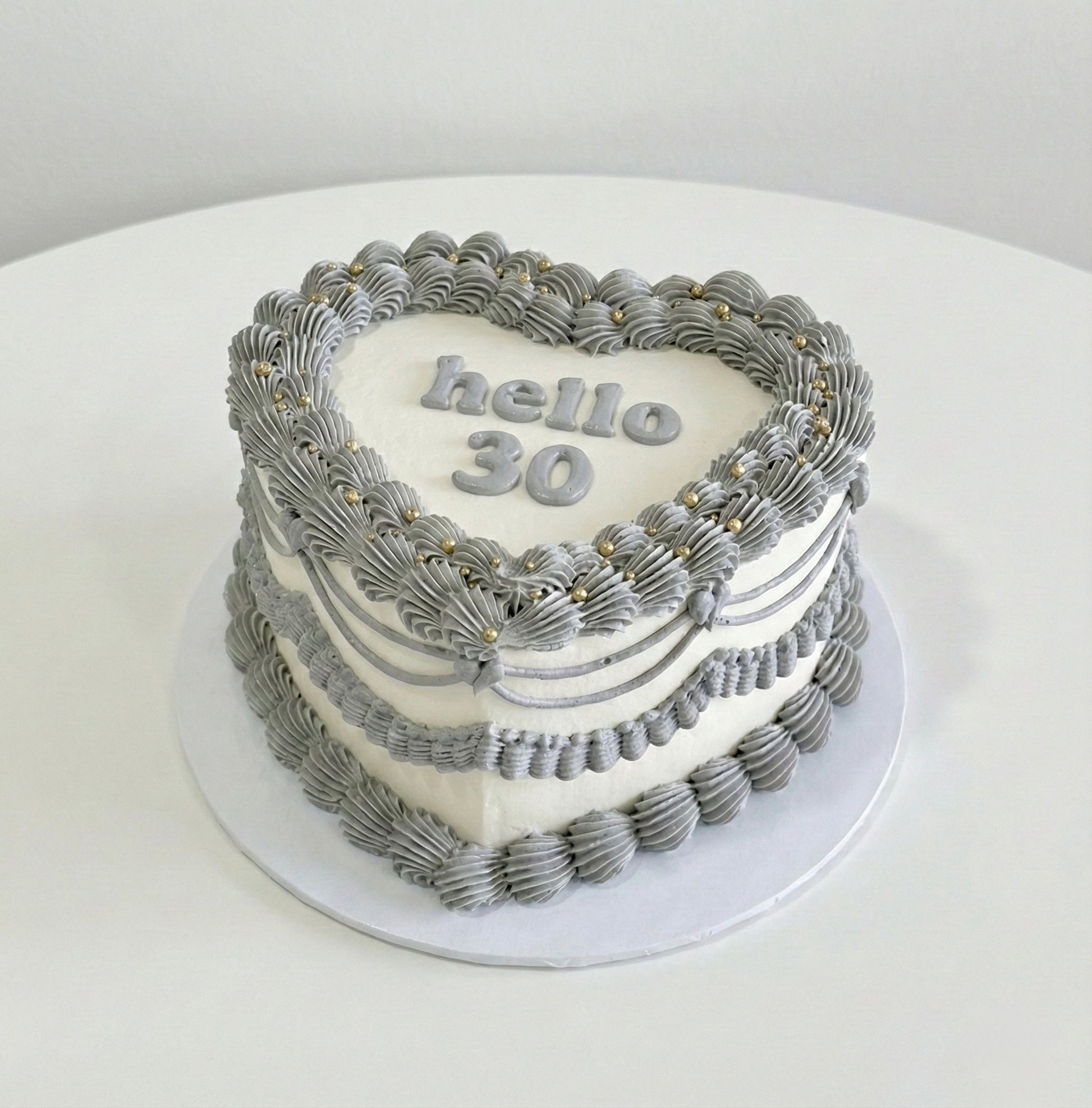 Grey and White Heart Vintage Cake Sydney