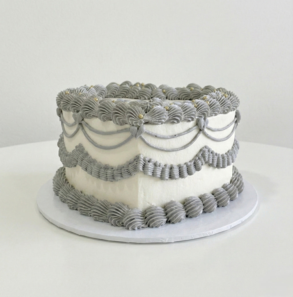 Grey and White Heart Vintage Cake Sydney