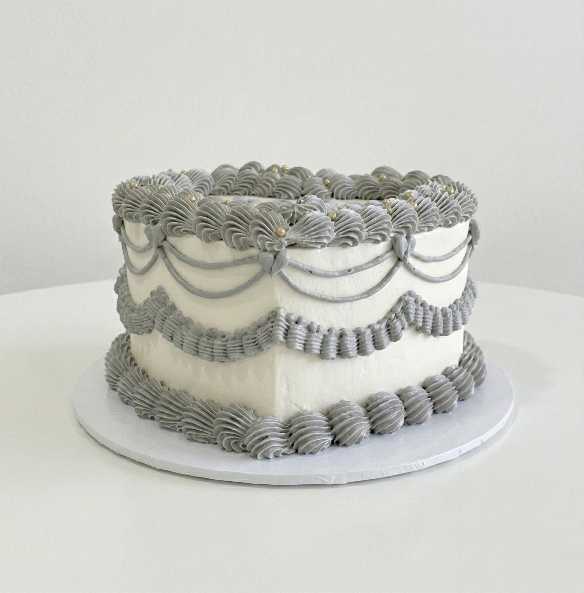 Grey and White Heart Vintage Cake Sydney