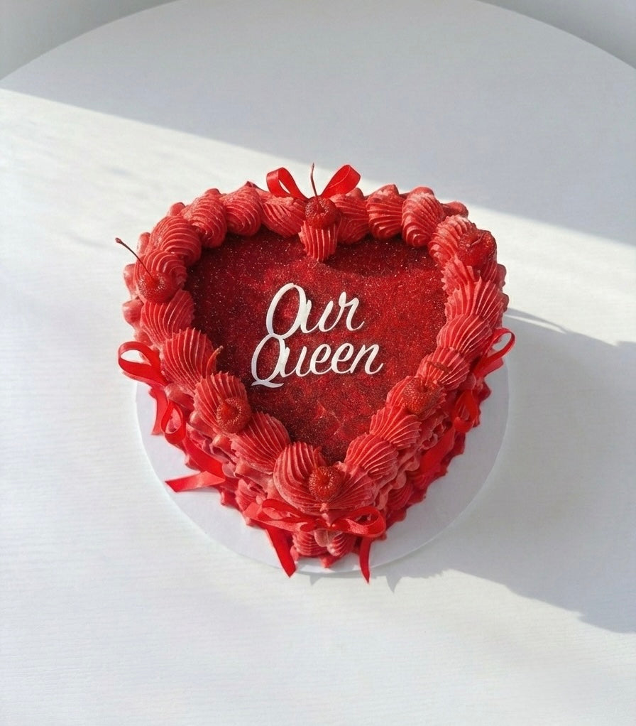 Hot Red Vintage Heart Cake with Cherries
