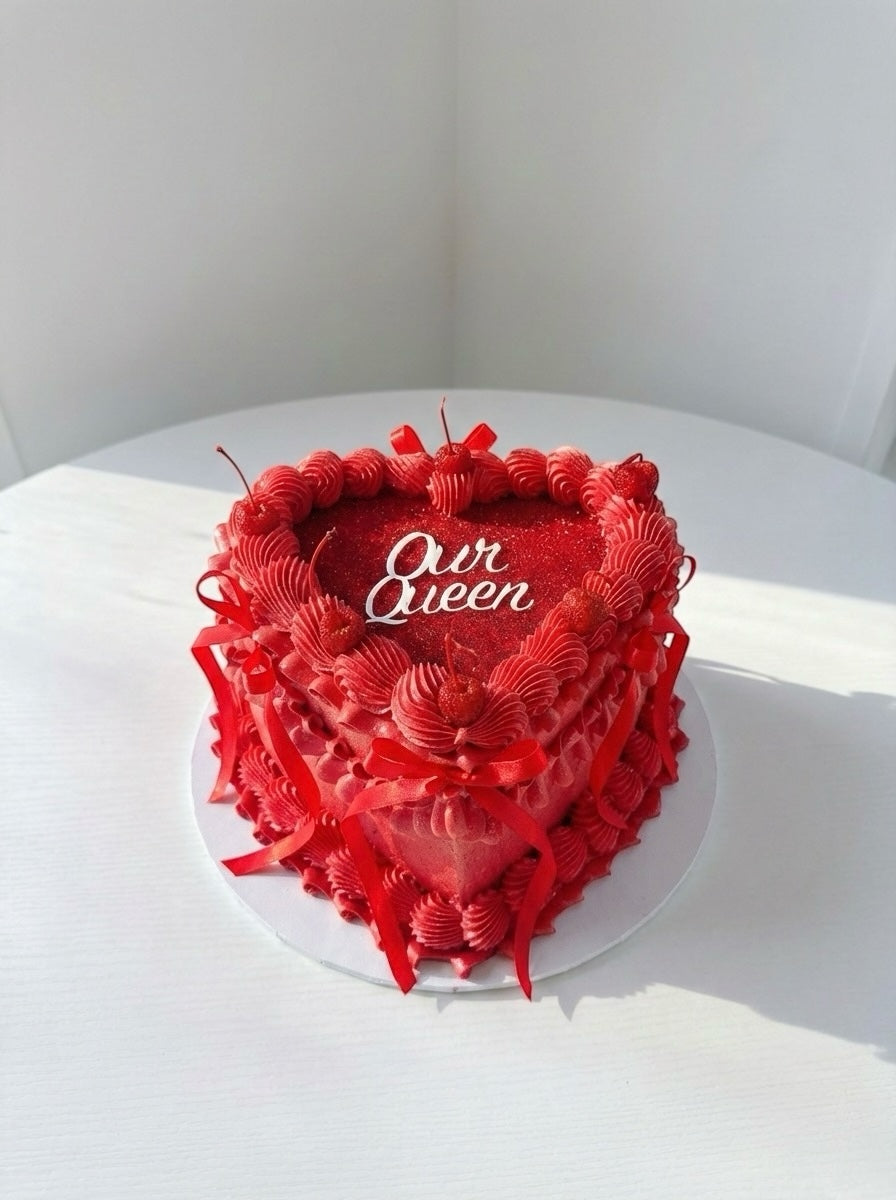 Hot Red Vintage Heart Cake with Cherries