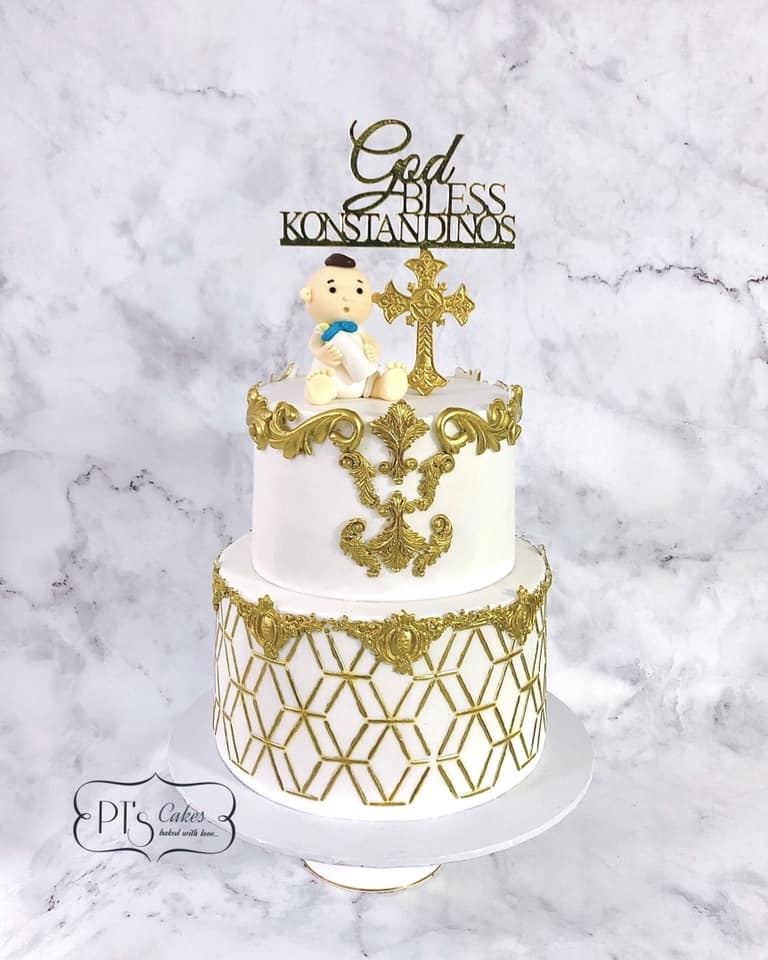 Golden Christian Figurines Cake